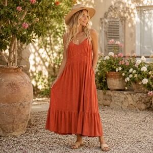 Torrid Tiered Terracotta Maxi Dress Super Soft Knits Summer Travel Coastal 2X‎